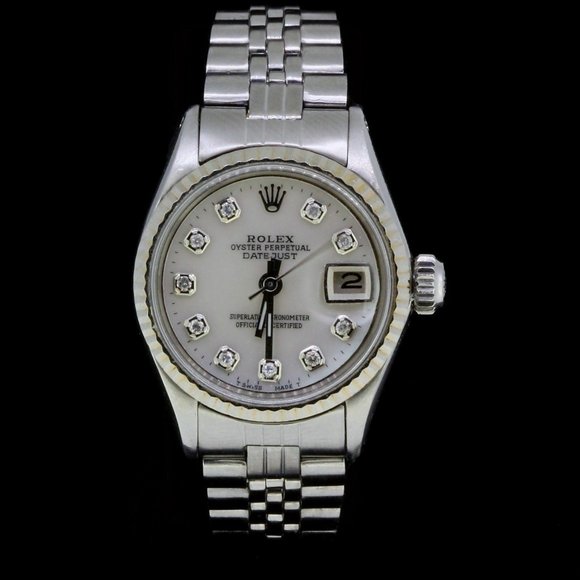 Rolex Ladies Datejust Date Oyster Steel Diamond Dial 14K White Gold Bezel Watch main image 7